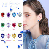 Women Hearts Studs Earring Birthstone Girls Jewelry Birthday Gift 925 Sterling Silver